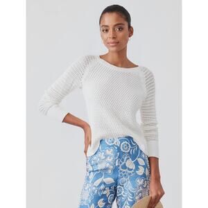 J. McLaughlin Guinevere White Knit Long Sleeve Crew Neck Sweater, Size Medium